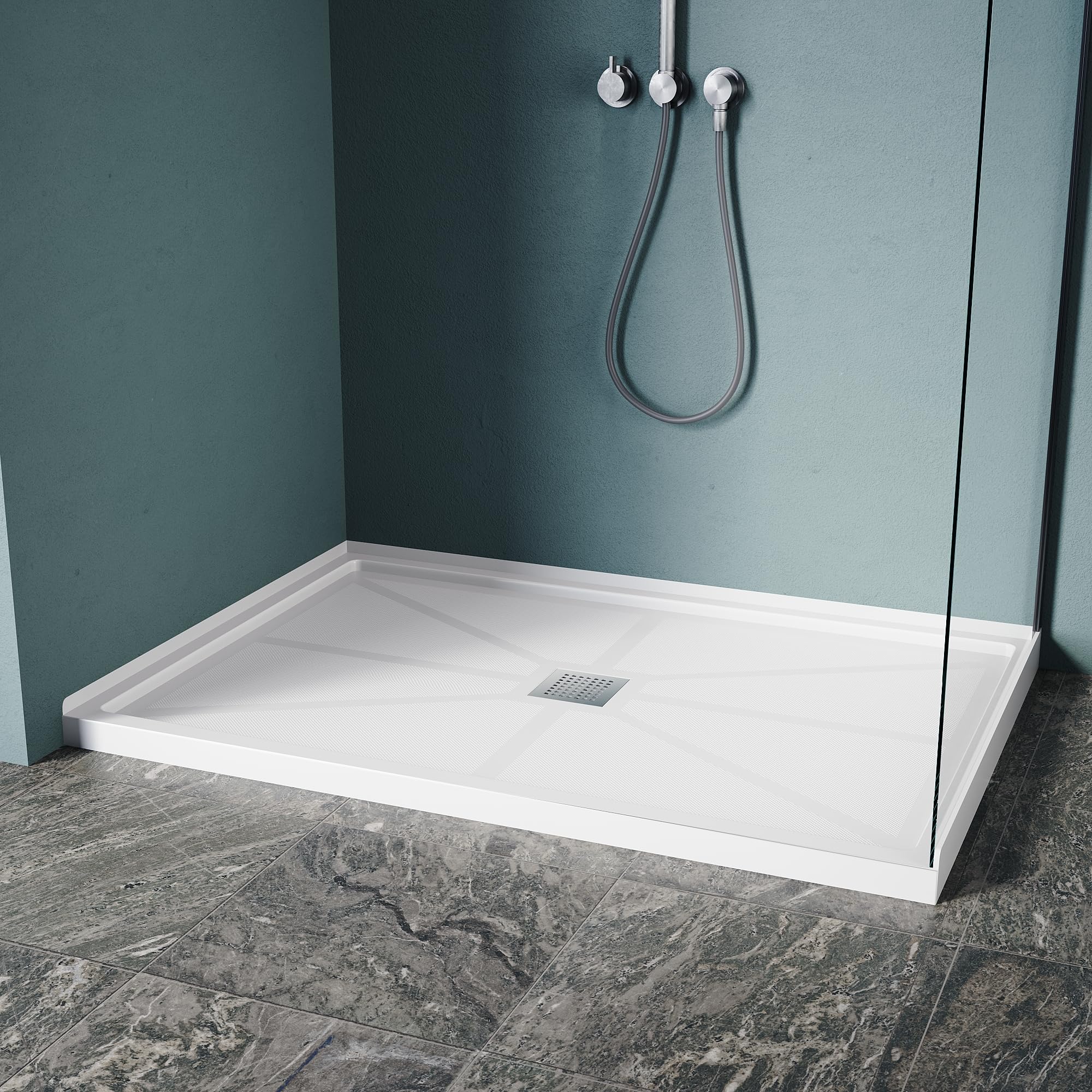 ELEGANT 48'' L x 32'' W x 4'' H Shower Base, Center Drain